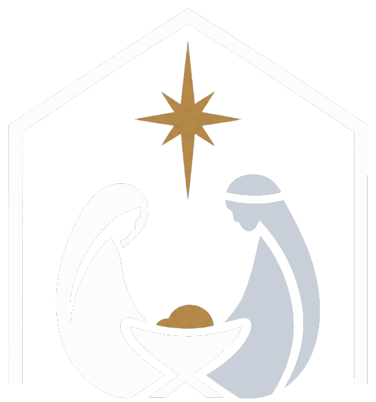Live Nativity mark: the holy family beneath a star, framed by a stable roofline.